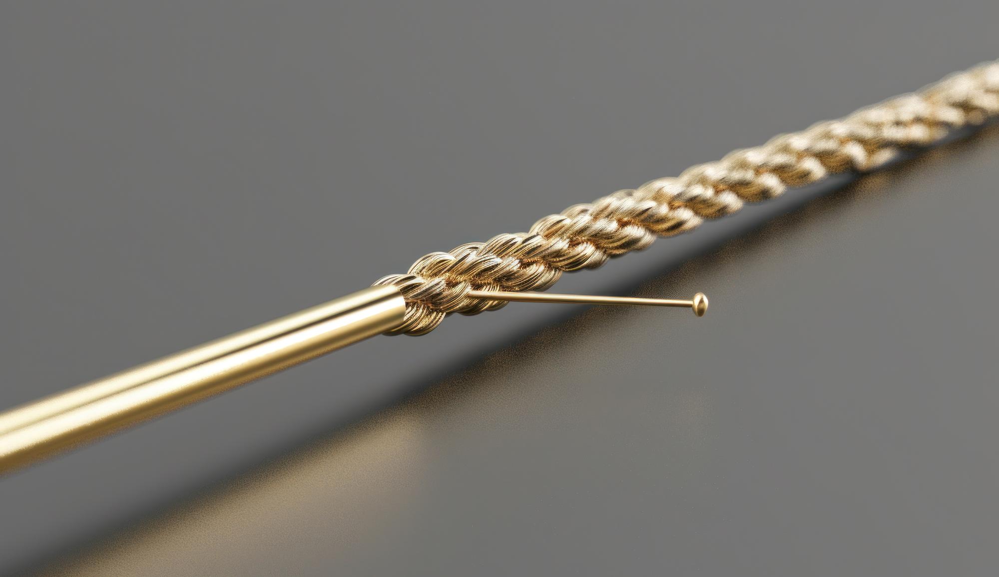 close-up of gold thread embroidery